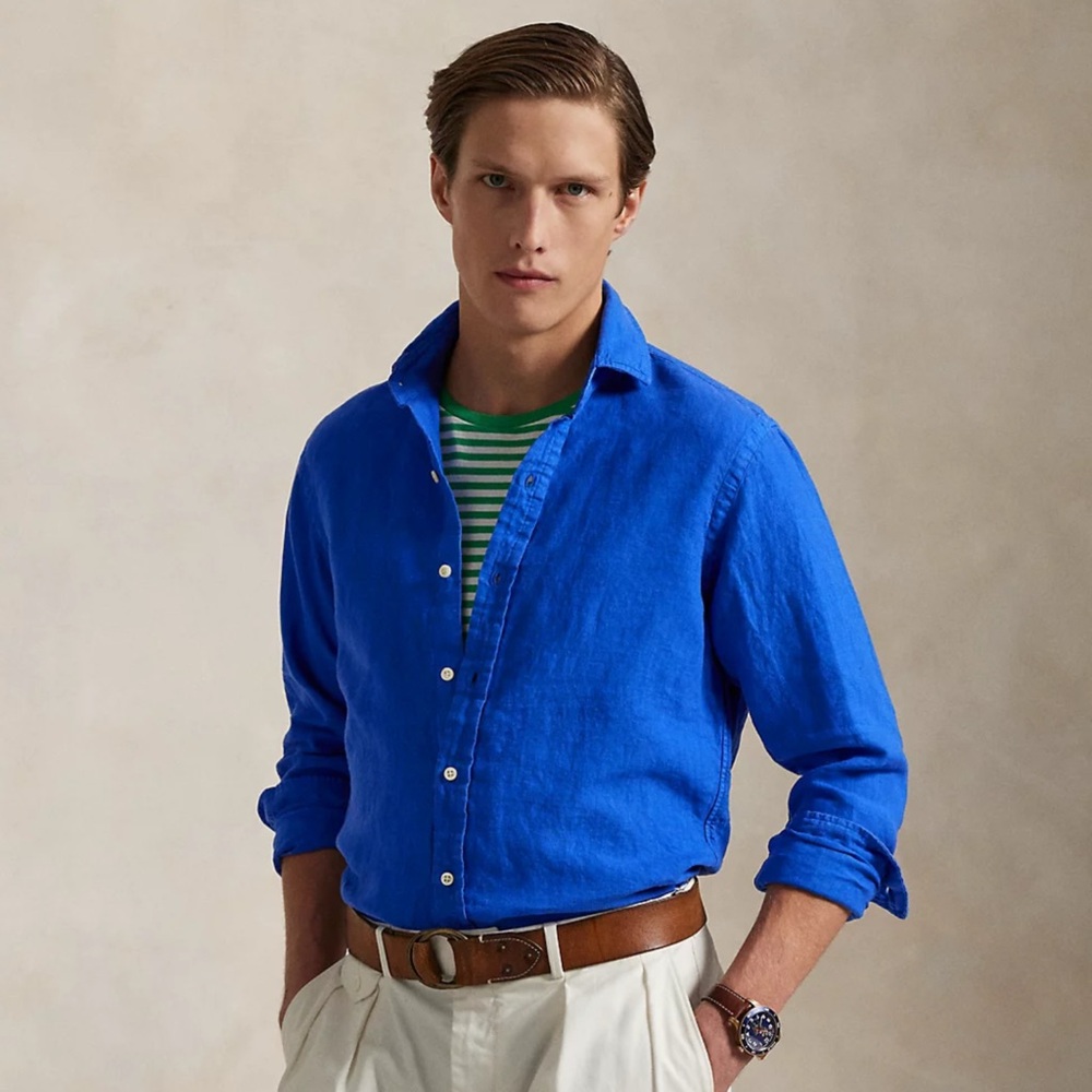 Blue Polo by Ralph Lauren Men's Linen Long Sleeved Button Down Shirt